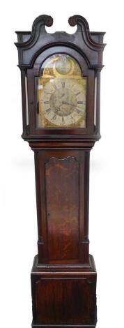 A Georgian oak longcase clock by Samuel Lister of Halifax, the brass break arch dial with rococo shell and sea serpent spandrels, silvered chaptering bearing Roman and Arabic numerals, subsidiary seconds dial, two train eight day movement with bell strike