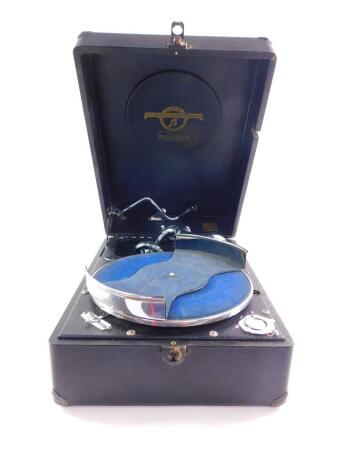 A vintage Columbia Viva - Tonal Grafonola portable gramophone, in black rexine case.