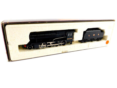 A Hornby top link OO gauge locomotive class 8F, LMS black livery, 2-8-0, 8035, R297, boxed.