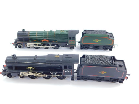 A Hornby OO gauge Black 5 Class locomotive 'Ayrshire Yeomanry', BR black livery, 4-6-0, 45156, R859, together with a further locomotive 'Princess Elizabeth', British rail green livery, 4-6-2, 46201, R386, both boxed. (2)