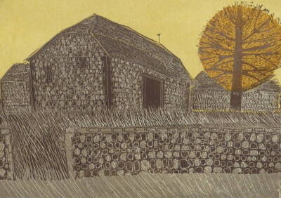 Robert Tavener (British 1920-2004). Flint Barn No. 3, signed, titled and numbered 5/75, screen-print, 44cm x 58cm.