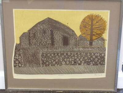 Robert Tavener (British 1920-2004). Flint Barn No. 3, signed, titled and numbered 5/75, screen-print, 44cm x 58cm. - 2