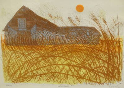 Robert Tavener (British 1920). Tithe Barn and Grasses, signed, titled and numbered AP, screen-print, 44cm x 59cm.