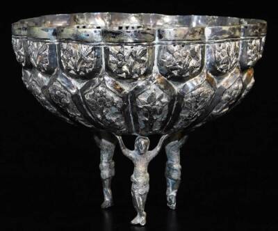 Various early 20thC dishes, various bowls, circular salt repousse decorated with various gods, flowerhead bowl on elaborate figural feet, 10cm high, 15cm wide, etc., Indian white metal, unmarked . (a quantity) - 2