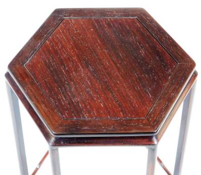 A Japanese hexagonal hardwood stand, with tapered splayed legs, 23cm high, and another square hardwood stand, mid 20thC, 19.8cm high. - 3