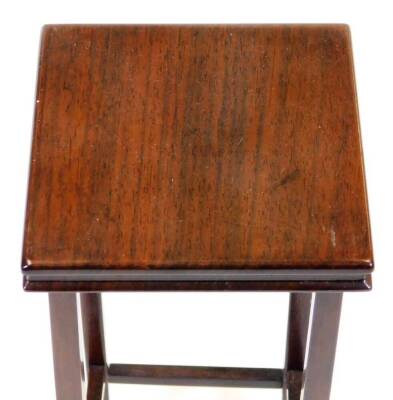 A Japanese hexagonal hardwood stand, with tapered splayed legs, 23cm high, and another square hardwood stand, mid 20thC, 19.8cm high. - 6