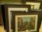 A pair of oak framed coloured prints after Hogarth and six other