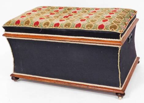 A Victorian upholstered ottoman, with woolwork top upholstered cover to body and mahogany framing, 92cm wide.