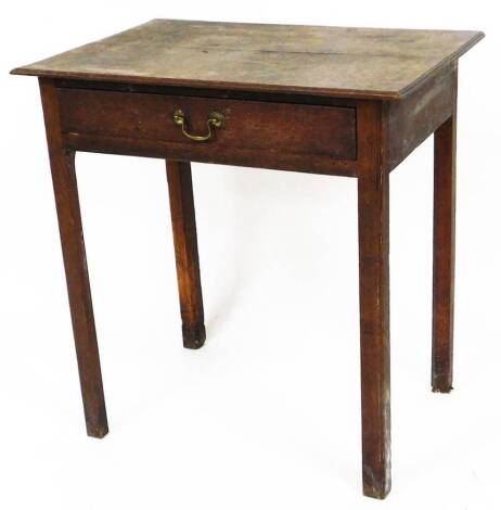 An early 19thC side table, with brass swan neck handles, frieze drawer on square chamfered legs, 71cm high, 70cm wide, 46cm deep.