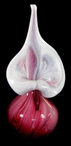 A 20thC studio Our Glass 2011 Jack in the pulpit vase, in pink and white swirl pattern, 30cm high.