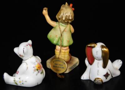 A Royal Crown Derby Boy Posie Mini Bear figure, 10cm high. (boxed), a Hummel Club figure, and a Royal Crown Derby Treasure Of Childhood Floppy Bunny figure. (3) - 2