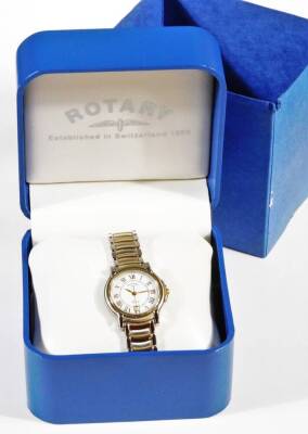 A Rotary ladies wristwatch, with 1.5cm Diameter face, 2.5cm diameter case, with Roman numeric dial and baton numerals with date aperture, fitted case with outer box. - 3