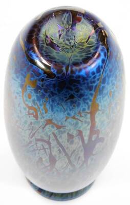 A Brierley Midnight Black shouldered circular vase, decorated in opalescent pattern, labelled beneath, 19cm high. - 2