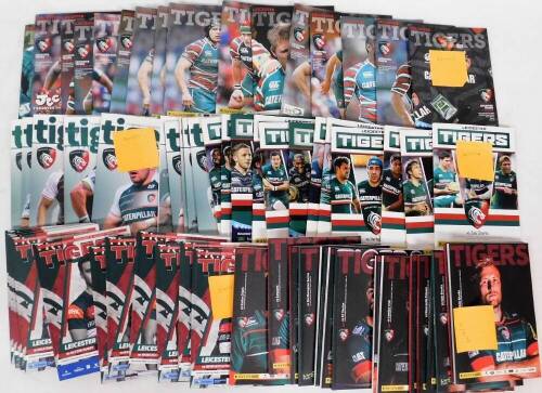 Various Leicester Tigers Rugby Union programmes, to include 2018/2019, 2015/2016, versus Sale Sharks 2015, etc. (a quantity)