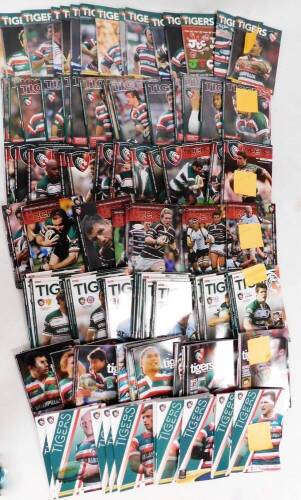 Various Leicester Tigers Rugby Union programmes, to include 2016 versus Exeter Chiefs, 2017 versus Saracens, and various others. (a quantity)