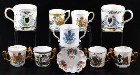 Various Royal Commemorative mugs, loving cups, etc., to include Rye pottery, Charles and Diana marriage loving cup, 9cm high, Captain Mark Phillips and Princess Anne 1973 mug, various others, Prince Charles and Lady Diana Spencer, Paragon, Sutherland, var