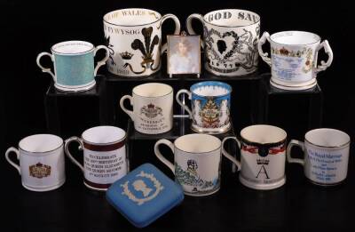 Various Royal Commemorative mugs, to include Wedgwood Richard Guyatt Prince Charles Prince of Wales Investiture, 10cm high, Wedgwood Queen Elizabeth Silver Jubilee, The Observer Midland Bank Guyatt Wedgwood mug, Spode limited edition Queen Elizabeth The Q - 2