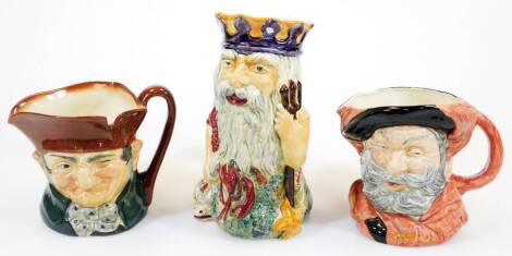 A mid 20thC Shorter and Sons Toby jug Father Neptune, printed and raised marks beneath, 23cm high and two Royal Doulton large character jugs Old Charley and John Falstaff, printed marks beneath. (3)