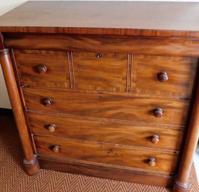 A 19thC mahogany Scottish chest, with cushion drawer raised above four graduated drawers flanked by plain columns on a plain moulded base, 128cm high, 131cm wide, 62cm deep. - 2