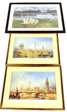 Allom. The Palace of Westminster print, 31cm x 49cm, The County Ground Derby print signed to the main body and to the mount, limited edition number 406 of 500, etc. (3)