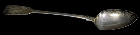 A George IV silver basting spoon, fiddle pattern, initialled, London 1828, 30cm long, 3.9oz.