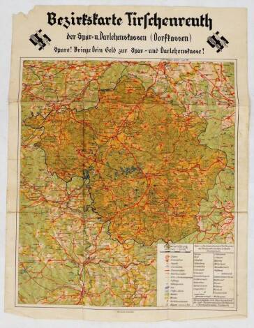 A World War II Nazi emblem German map, reputedly liberated, 62cm x 47cm.