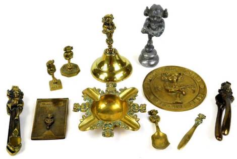 Various Lincoln Imp related brass and other metal items, to include ashtray, 12cm wide, hand bell, etc. (a quantity)