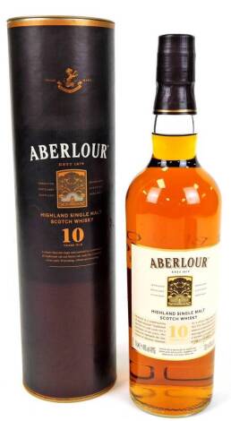 A bottle of Aberlour ten year old single malt scotch whisky, in card tube.