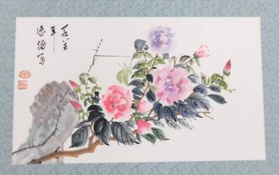 Various Chinese pictures. Still life, trees, etc., watercolour and wash with seal marks, 46cm x 28cm, and various others. (a quantity) - 5