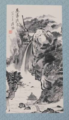 A Chinese picture. Flowering shrubs, wash, on paper on material ground with seal marks, 45cm x 52cm, and various others. (a quantity) - 4