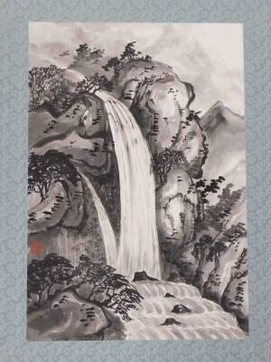 A Chinese picture. Waterfall before hills, wash, with seal mark, paper on material ground, 54cm x 38cm, and various other similar. (a quantity) - 2