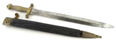 A French 1831 artillery sword, the blade stamped Pihet Fere Res on the reverse CH 80ELL ERANT leather and scabbard stamped 255, 67cm long overall. (AF) - 2