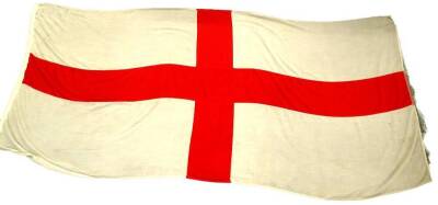 A large vintage naval ships flag, decorated with the cross of St George.