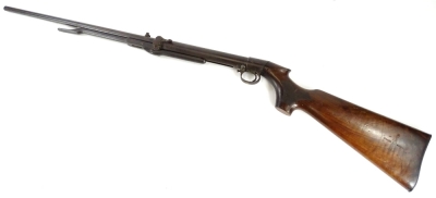 A BSA air rifle, with steel barrel, engraved "Improved Model D", serial number 28669, with a walnut stock, 111cm long.