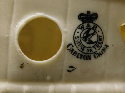 A Carlton china crested porcelain tank, stamped Creme De Menthe and HMLS in red lettering, bearing the crest for Birmingham, printed mark to underside in black, 14cm long and another Carlton china crested Creme De Menthe tank, bearing crest of Barrow-in-F - 3