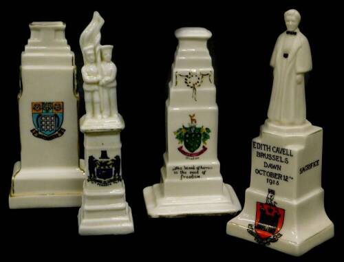 A Carlton china crested model of Edith Cavell's monument in Brussels, and three other First World War war memorials (4).