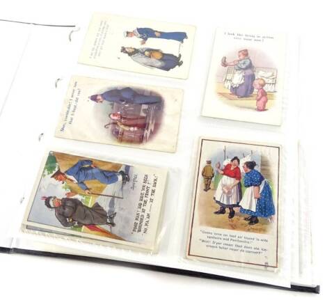 A quantity of amusing First World War and other postcards, some real photo postcards of First World War memorials etc.