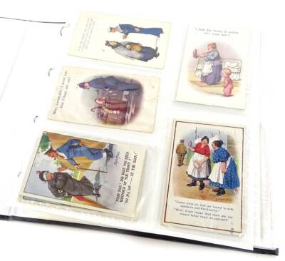 A quantity of amusing First World War and other postcards, some real photo postcards of First World War memorials etc.