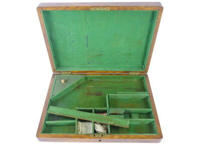 An oak gun case, with baize lined fitted interior, converted from a cutlery box, 35cm x 25cm. - 2