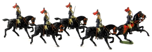 A set of five Britains Horse Guards lead soldiers, set two, 1897-1902 edition.