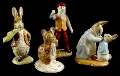Four Royal Albert Beatrix Potter figures, Mr Mcgregor, Benjamin Ate a Lettuce Leaf, Mrs Rabbit and Peter and No More Twist, all boxed.