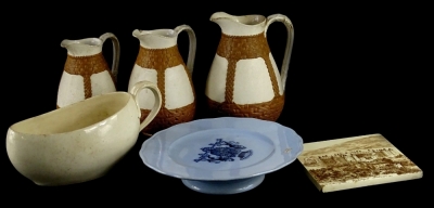 A 19thC cream ware bourdaloue, (AF) and other items.