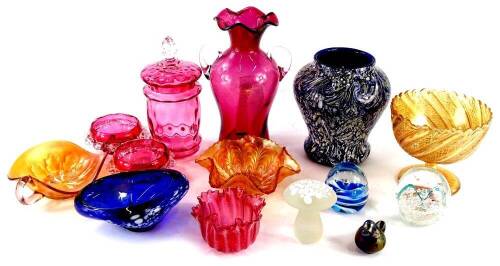 A collection of glass, to include cranberry and carnival.