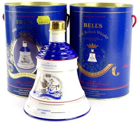 Two bottles of Bells Royal commemorative whisky, for the births of Princess Beatrice and Princess Eugenie 1990 and 1988, respectively.