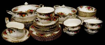 A Royal Albert Old Country Roses pattern part dinner service, to include a pair of tureens, meat dish, dinner plates, etc.