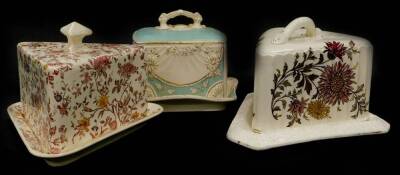 Two 19thC Staffordshire triangular cheese dishes, and a sardine type dish. (3)