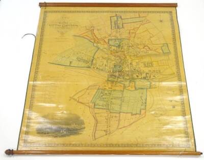 A plan of the City of Lincoln, New Edition by James Sandby Padley, corrected to 1866, mounted for wall hanging, published 1911 by Poole Bros of Chicago, 56cm x 112cm.