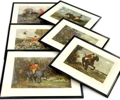 After Frank Gillet. Scenes from Surtees, coloured sporting prints, a set of three, 49cm x 62cm, and three other sporting prints after Frank Gillet, (6).