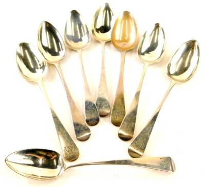 An associated set of eight 19thC Old English pattern silver teaspoons, 4oz.