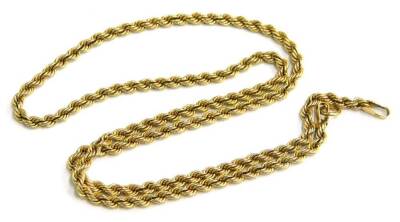 A 9ct gold rope twist necklace, with single clip clasp design, lacking clasp, 41cm long overall, 2.8g all in.